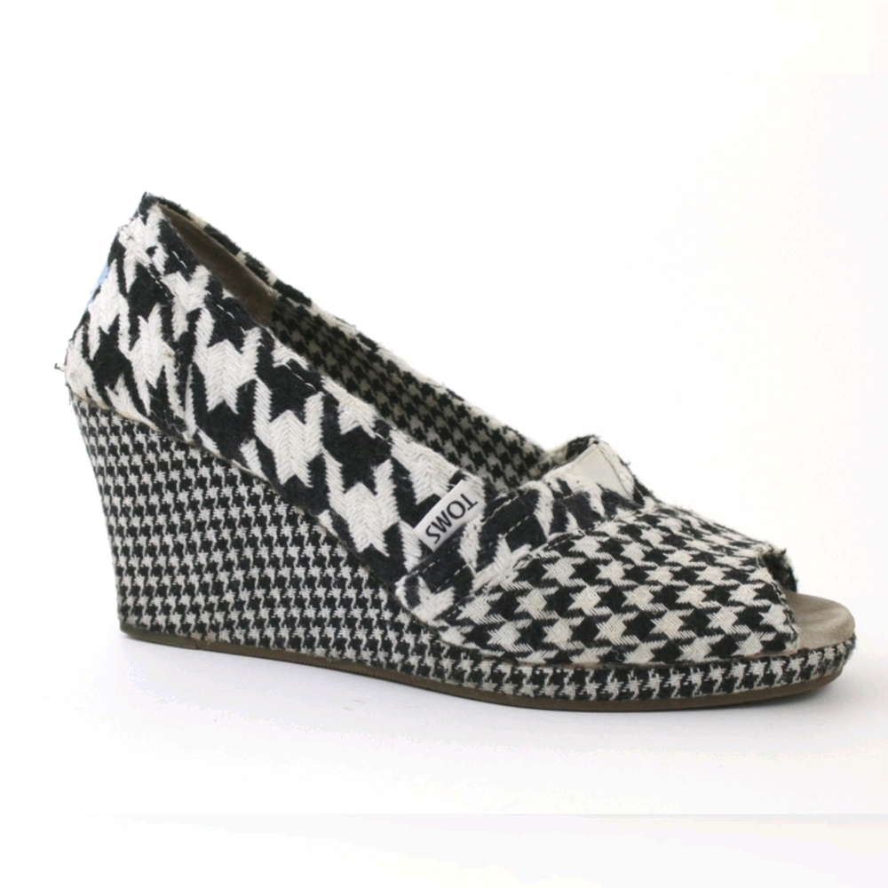 Toms Wedge Peep Toe Houndstooth Print Size 9